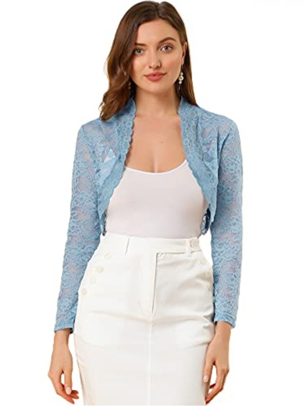 Floral Lace Sheer Crop Cardigan Open Front Long Sleeve Shrug